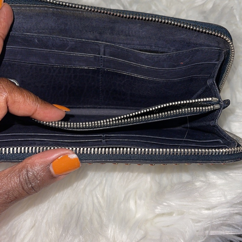 Miu Miu Studded Leather Zippy Wallet Dark Grey - Picture 9 of 14